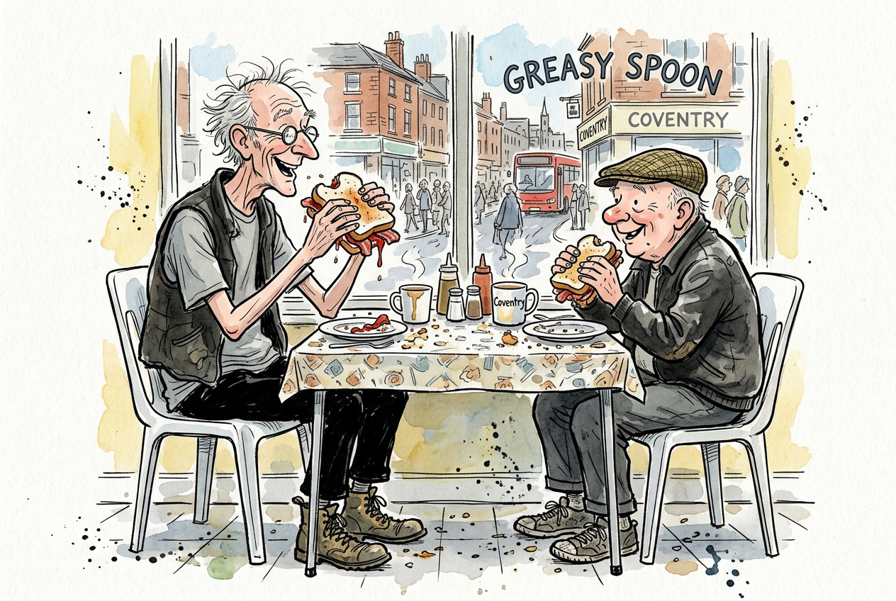 Two old men sat in a greasy spoon cafe