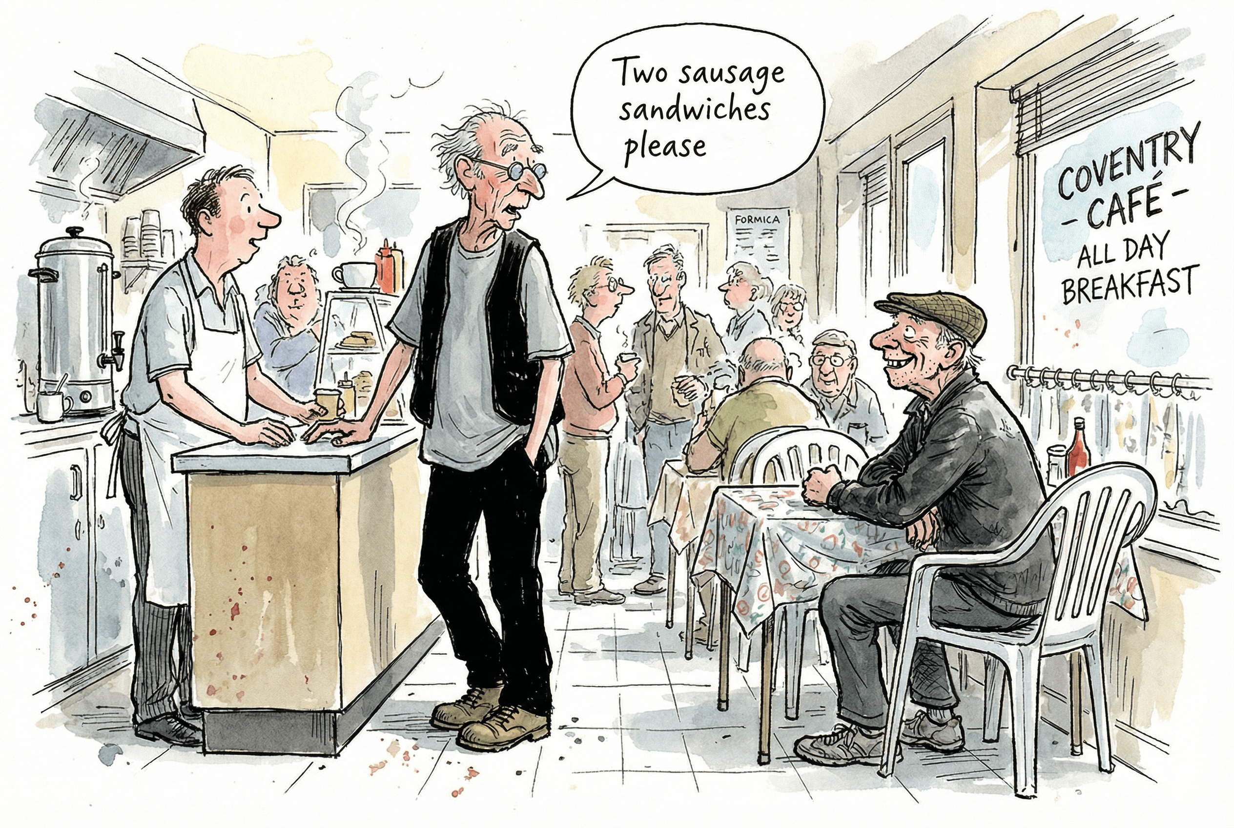 Two old men sat in a greasy spoon cafe
