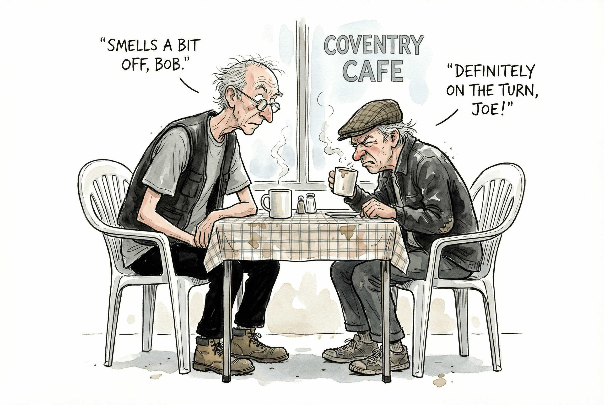Two old men sat in a greasy spoon cafe