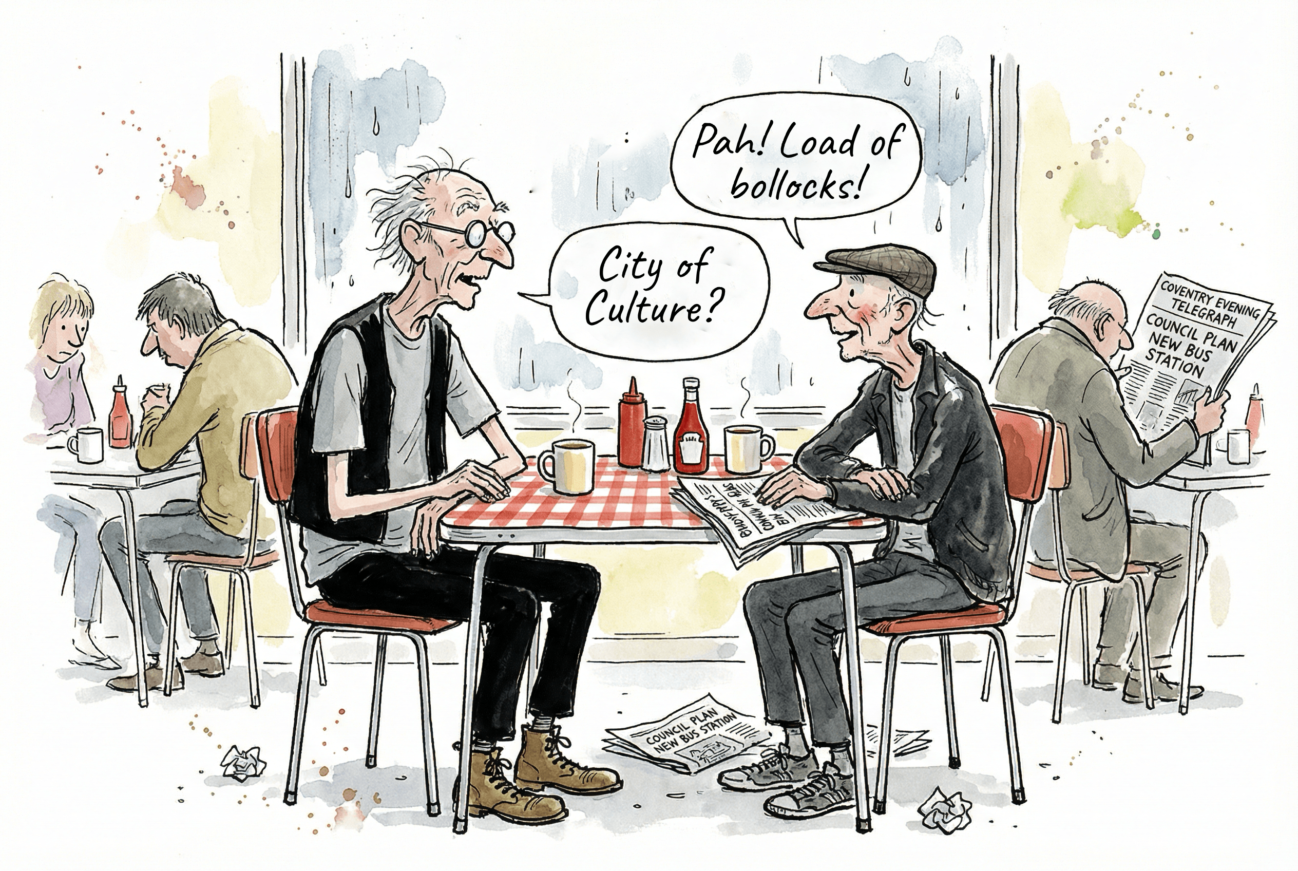 Two old men sat in a greasy spoon cafe