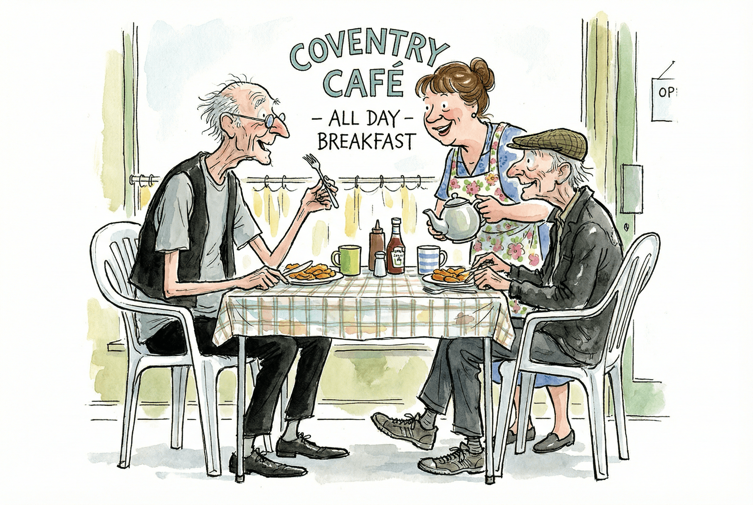 Two old men sat in a greasy spoon cafe