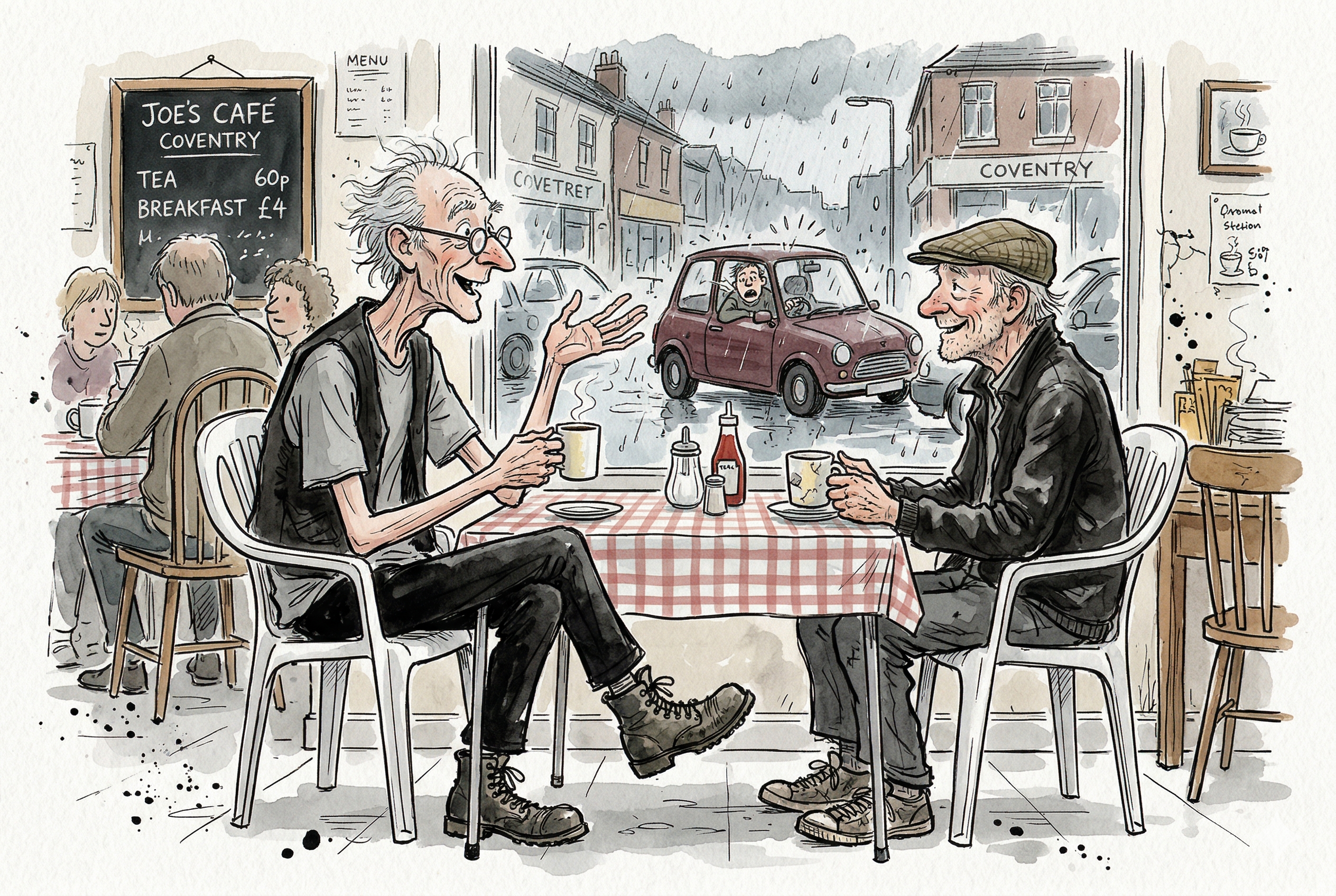 Two old men sat in a greasy spoon cafe