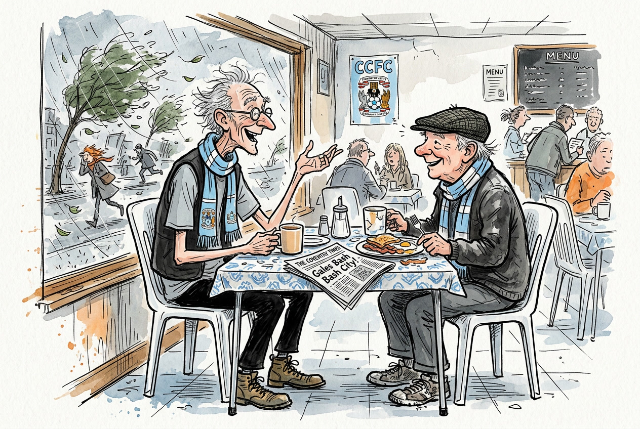 Two old men sat in a greasy spoon cafe