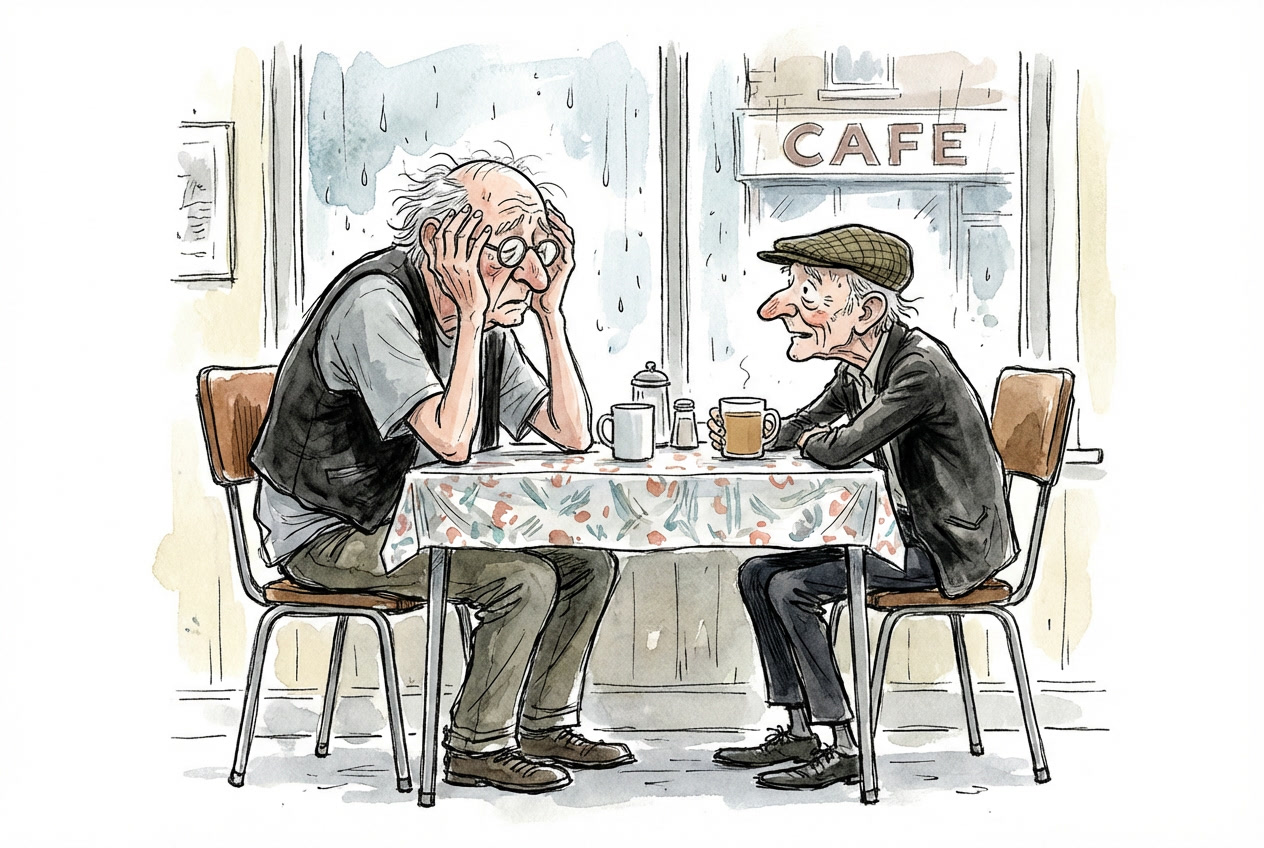 Two old men sat in a greasy spoon cafe