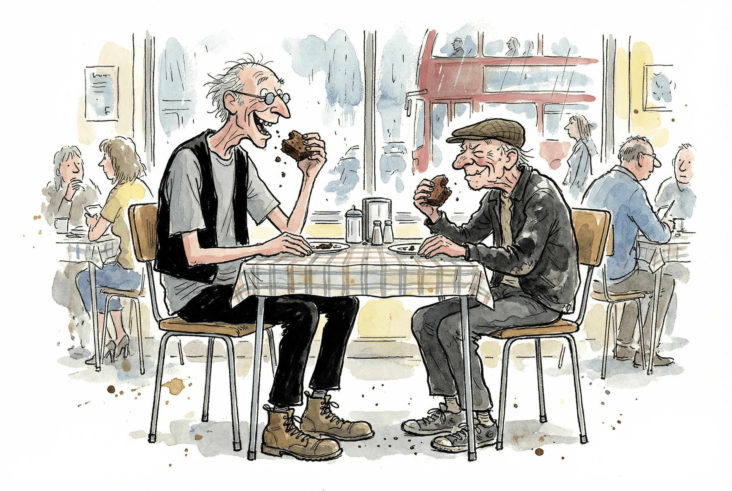 Two old men sat in a greasy spoon cafe