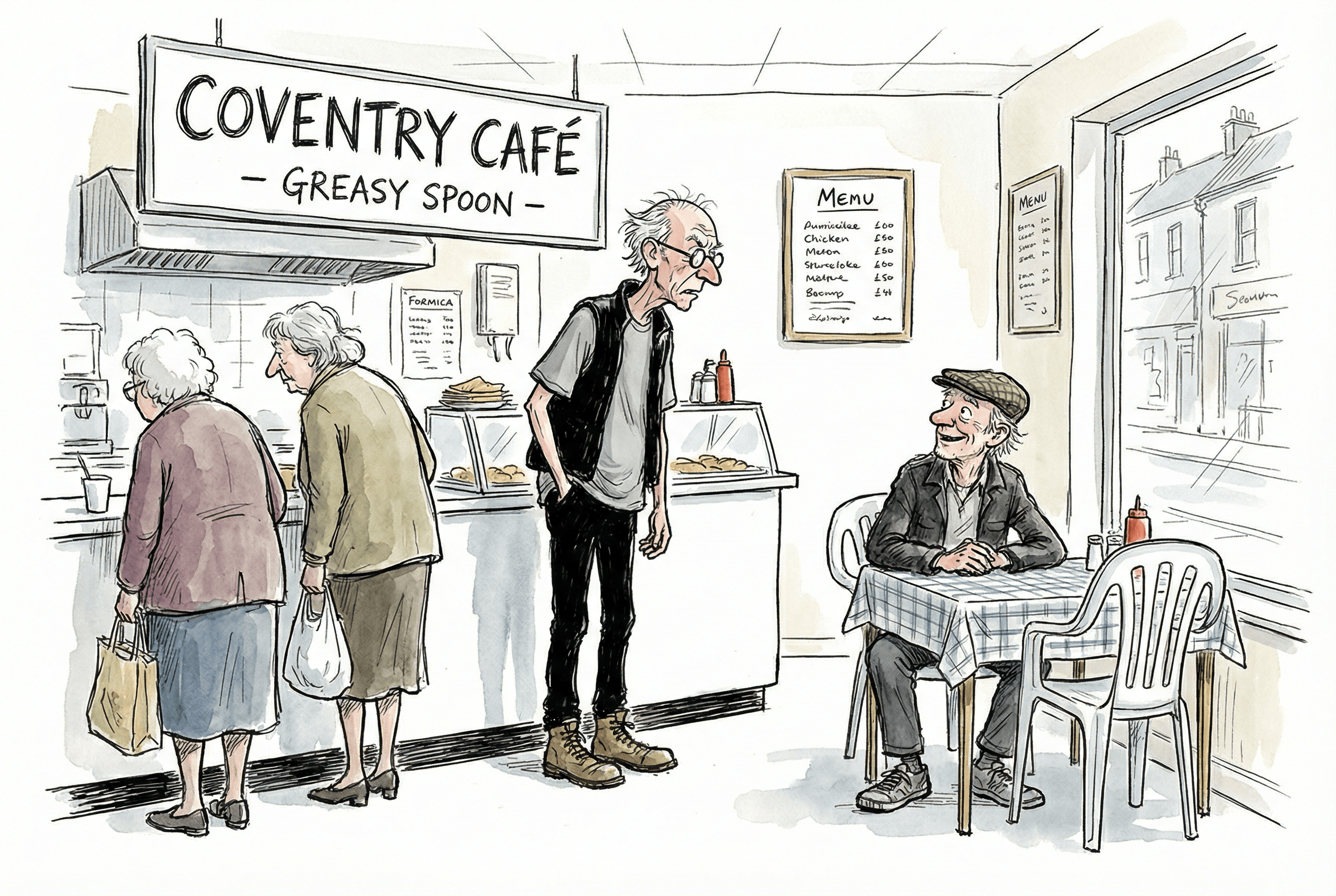 Two old men sat in a greasy spoon cafe