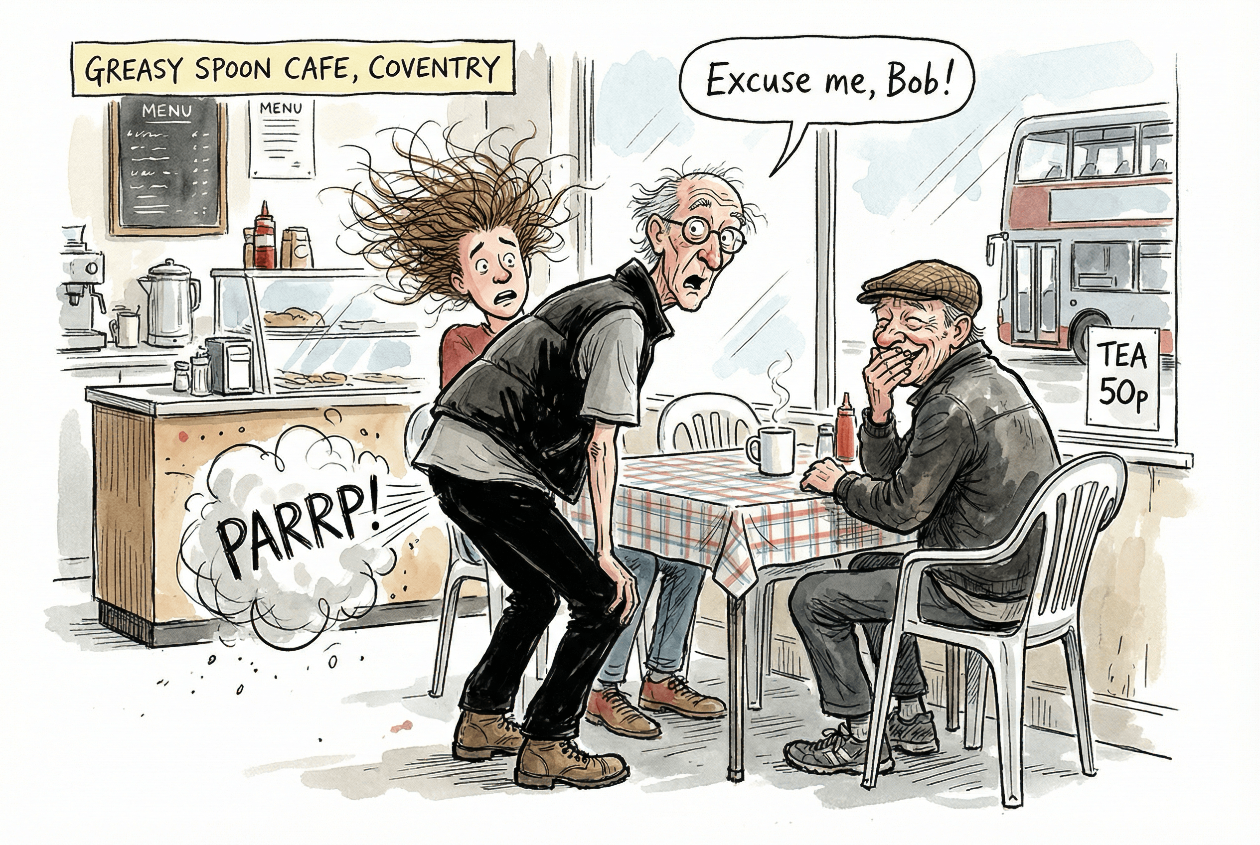 Two old men sat in a greasy spoon cafe