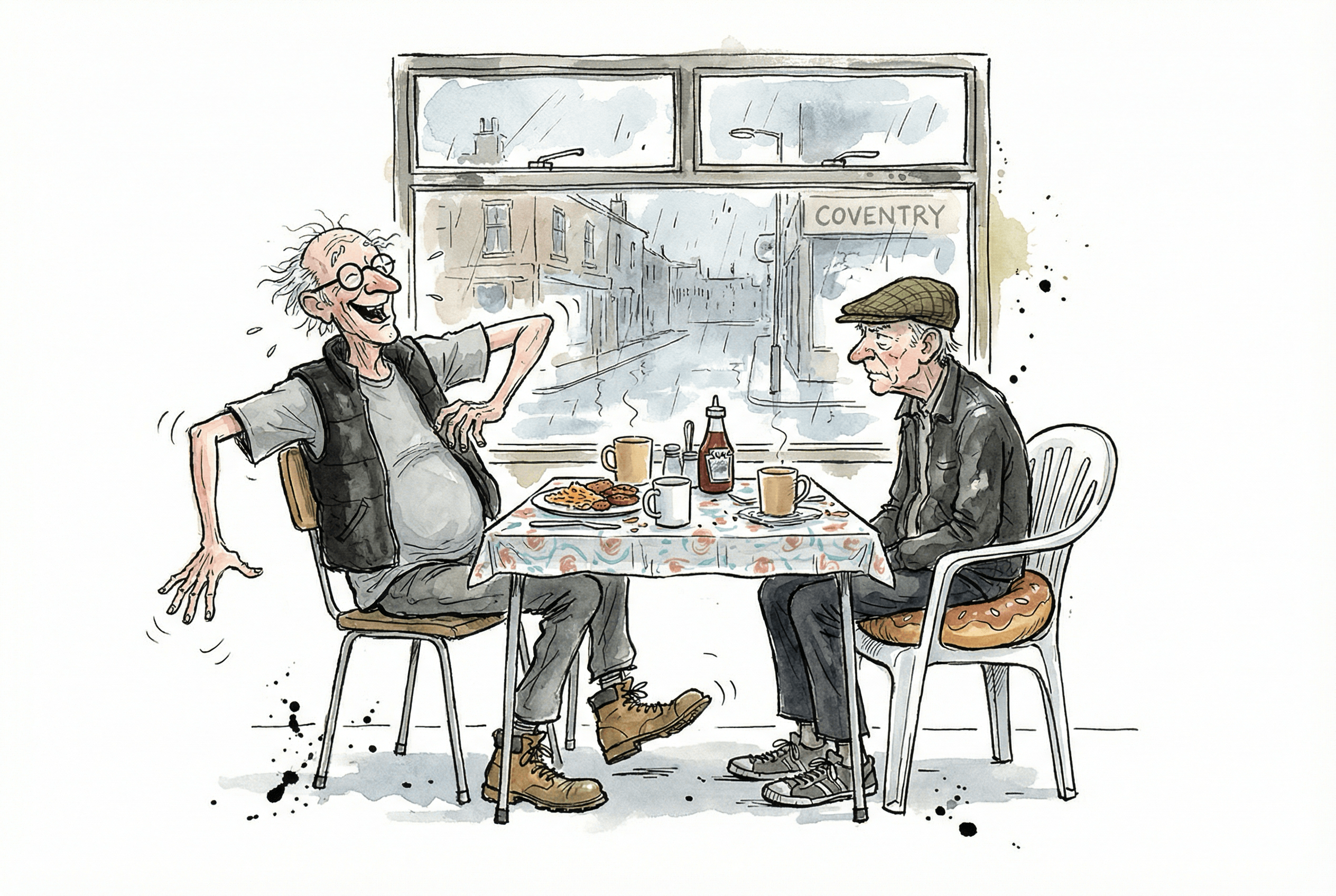 Two old men sat in a greasy spoon cafe