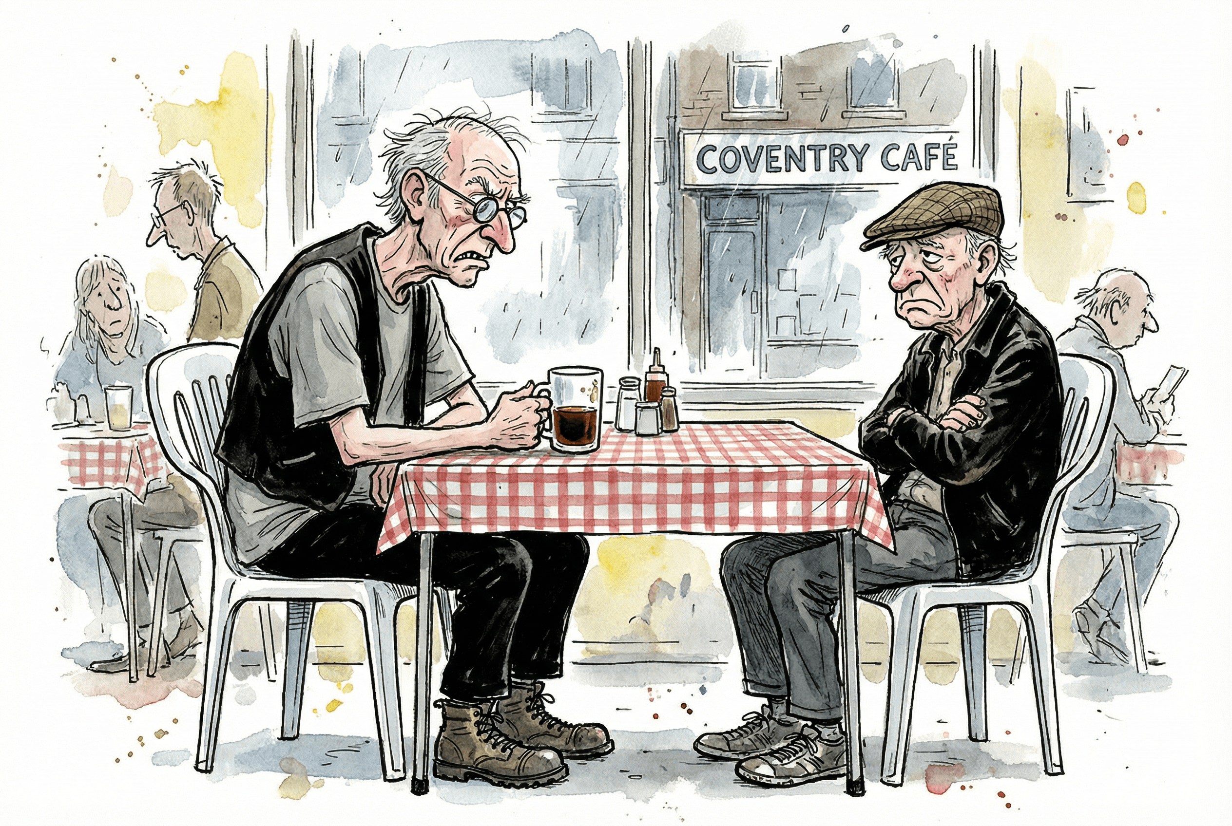 Two old men sat in a greasy spoon cafe